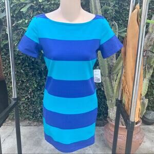 NWT TURQUOISE/ROYAL RUGBY STRIPED TEE SHIRT DRESS S